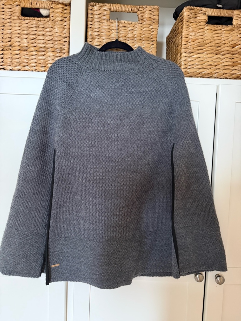 Lauren Gray Knit Women's cape  with Side Slits